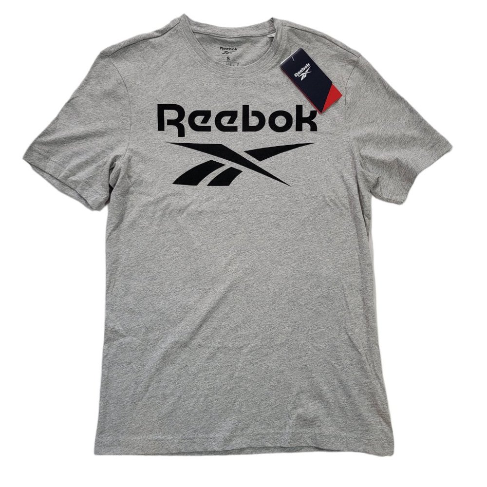 Reebok T-Shirts Mens Training Big Logo Tee GS1614 (Size S) Medium Heather Grey/B